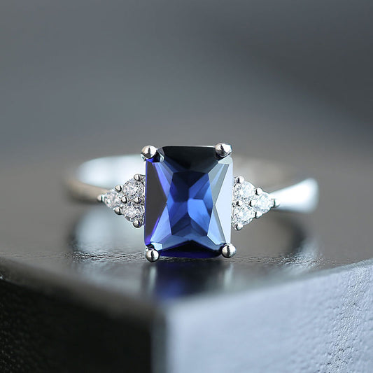 Huitan Classic Rectangular Blue CZ Wedding Bands Engagement Ring For Women