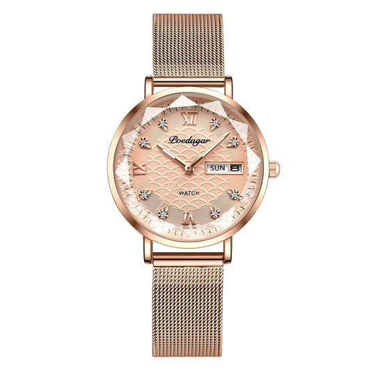 POEDAGAR Watch  for Women / New Fashion, Luxury Stainless Steel Wristwatch Bracelet Simple Rose Gold Waterproof Luminous Ladies Watches