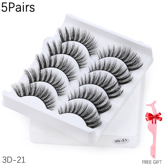 5/8 pairs 3D Mink Lashes Natural False Extension Silk Eyelashes