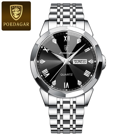 POEDAGAR Luxury Men Wristwatch/ Waterproof  with Luminous Dates / Stainless Steel