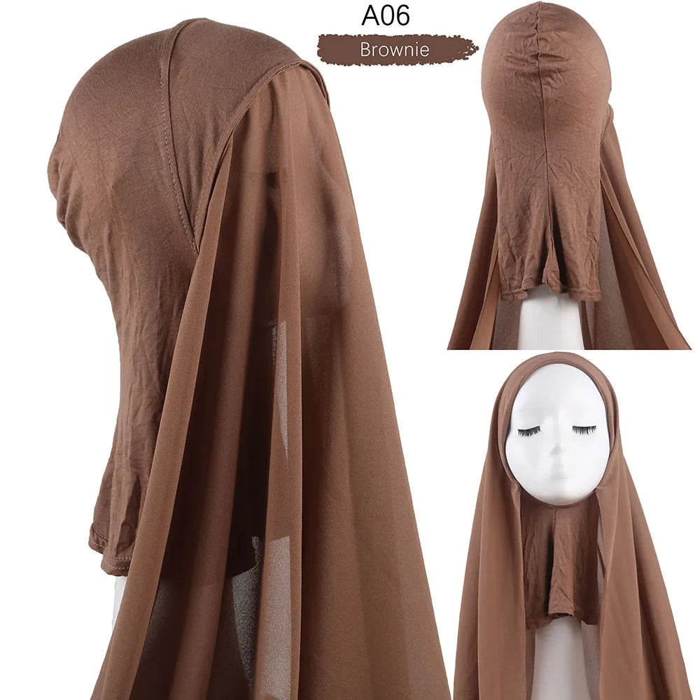 Muslim Women Chiffon Hijab Scarf With Jersey under scarf Cap