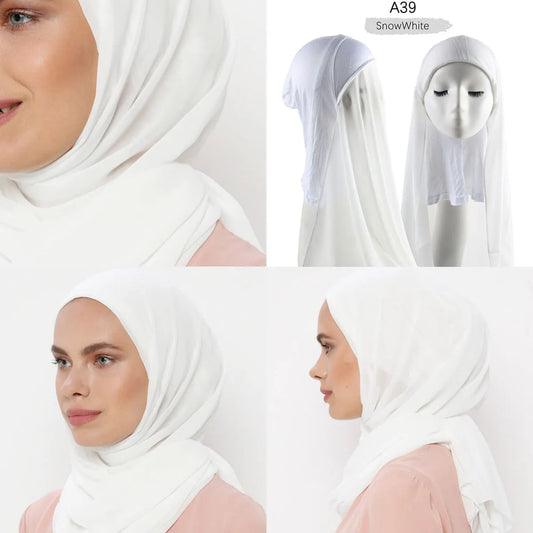 Muslim Women Chiffon Hijab Scarf With Jersey under scarf Cap