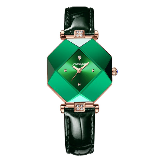 POEDAGAR High Quality Luxury  Diamond Quartz /Waterproof Ladies Green Leather Watch