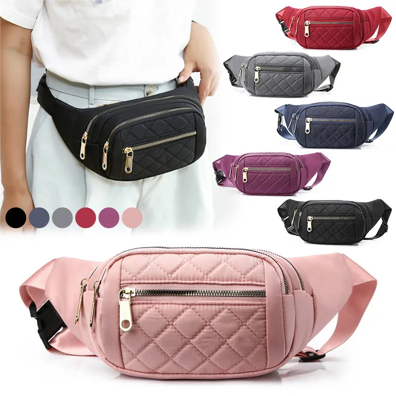 Women Plaid Waist Bag Female Oxford Waterproof Belt Bags Designer Crossbody Chest Bag  for Ladies