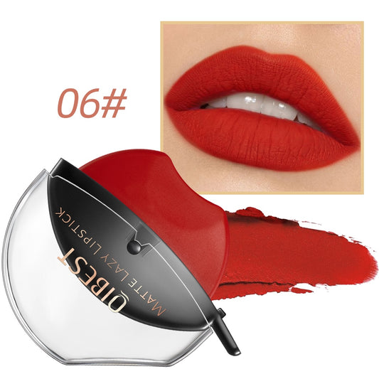 QIBEST 2023 New Lip-shaped Lipstick Makeup Lazy Lipstick Velvet Matte Nude Lipstick Pigment Long-lasting Lip Stain Tint Cosmetic