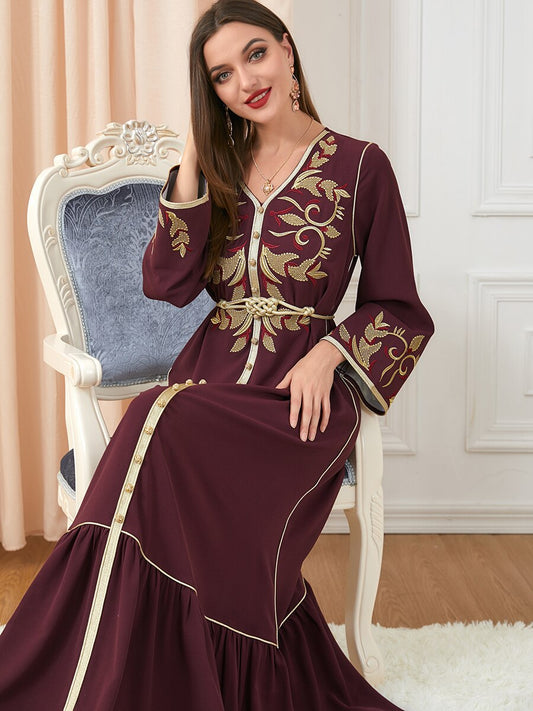 Ramadan Morocco Dress Women Muslim Abaya Fashion Dubai Abayas Embroidery Belted Kaftan Elegant Party Dresses Vestidos Spring