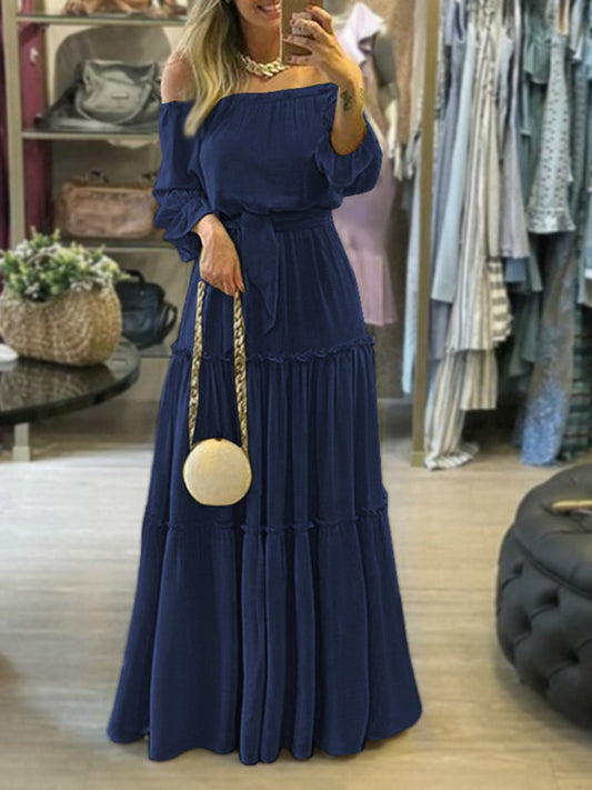 ZANZEA Fashion Off Shoulder Vestidos Female Lace Up Belted Long Maxi  Dress