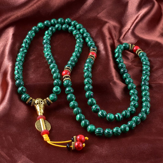 8mm Natural Malachite JapaMala 108 Mala Necklace