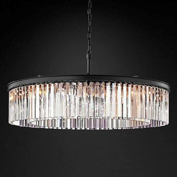 American Vintage Black Metal Gray / Amber / Clear Crystal Round Pendant Light Luster K9 Tubular Crystal Hotel Hanging Light