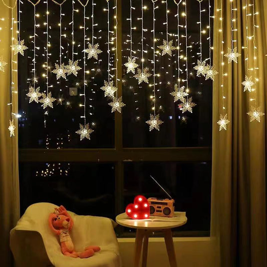 Indoor and Outdoor Christmas Snowflake LED String Lights Fairy Lights Curtain Lights Festoon Holiday Party New Year Decoration