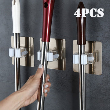 2/4pcs Adhesive Multi-Purpose Wall Mounted Hooks for Mop, Brush/ Broom