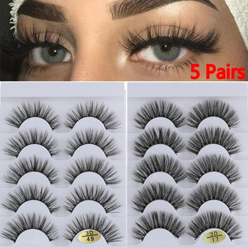 5 Pairs 3D  False Eyelashes Wispies Fluffies Drama Eyelashes Natural Long Soft Handmade Cruelty-free Black Lashes