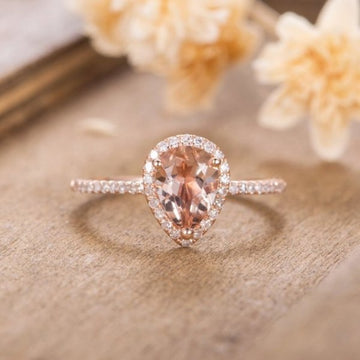 HUITAN Luxury Wedding Anniversary Ring with Pear Shape / Huge CZ Prong Setting Rose Gold Color Engagement Rings for Women