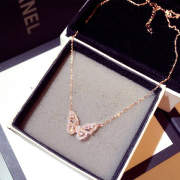 Zirconia Butterfly Necklace / Charm Bling CZ Rose Gold Butterfly Necklace /Pendant Bijoux for Women