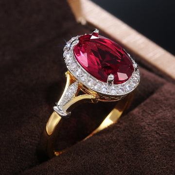 Huitan Big Oval Shaped Rose Red Cubic Zirconia Women Rings