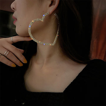 FYUAN Fashion Big Heart Crystal Hoop Earrings for Women