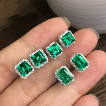 Huitan Gorgeous Green Cubic Zirconia Stud Earrings for Women