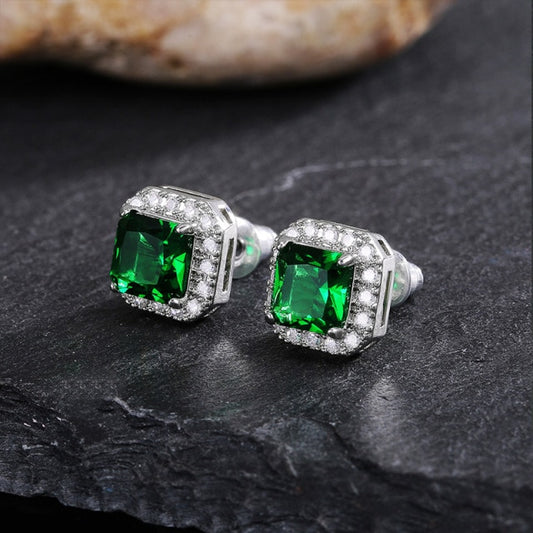 Huitan Gorgeous Green Cubic Zirconia Stud Earrings for Women