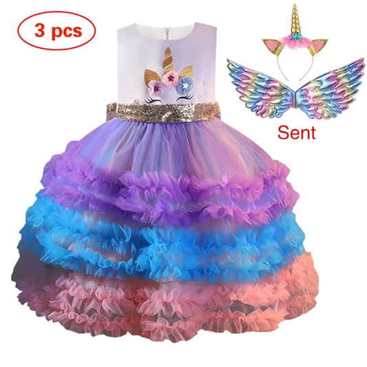 New Elsa Unicorn Dress for Girls/ Embroidery Ball Gown for Baby Girls/ Princess Dresses for Birthday Party