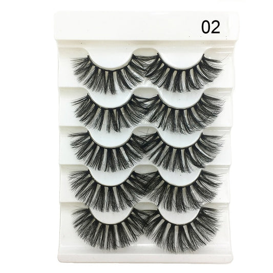 5 Pairs 3D  False Eyelashes Wispies Fluffies Drama Eyelashes Natural Long Soft Handmade Cruelty-free Black Lashes