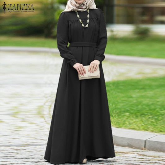 ZANZEA Women Casual Long Sleeve Solid Maxi Long Dress/ Loose Sundress S- Kaftan Abaya  Hijab Muslim Dress