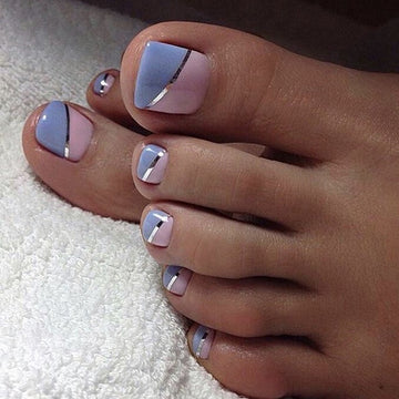 24pcs Purple False Toe Nails Summer Full Cover Wearing Toe Nail Art Pattern Removable Nail Stickers With Glue