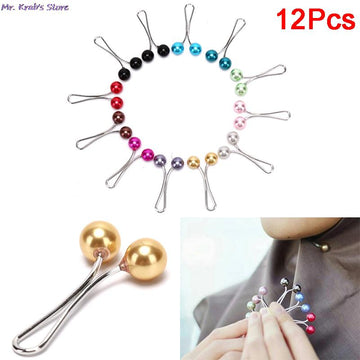 12pcs Pearl Scarf Brooch Pin