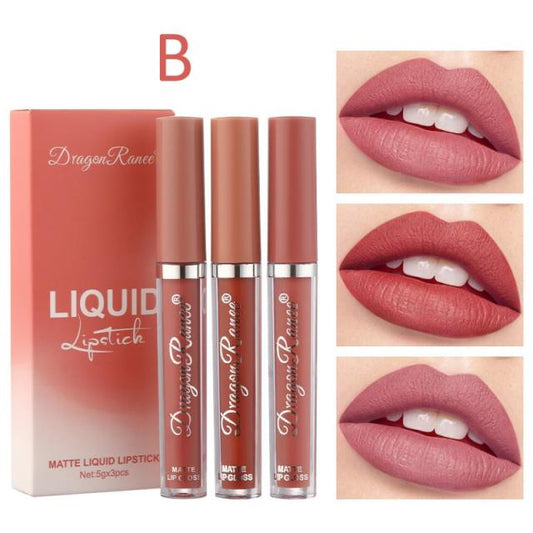 3pcs Velvet Matte Lip Gloss Set Lip Tint Combo / Waterproof Long-wear Liquid Lipstick Lip Color Lips Makeup Women Cosmetics TSLM1