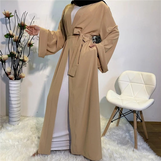 Solid Open Kaftan Abaya Cardigan Robe Muslim Hijab Dress for Ramadan