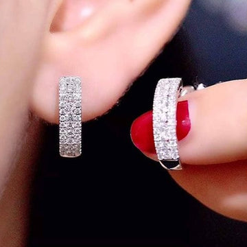 Huitan High Quality Silver Color Hoop Earrings for Women / Micro Paved CZ Stone Fashion Versatile Girls Circle Earrings