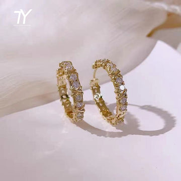 Korean Fashion Simple Zircon X Metal Hoop Earrings For Woman