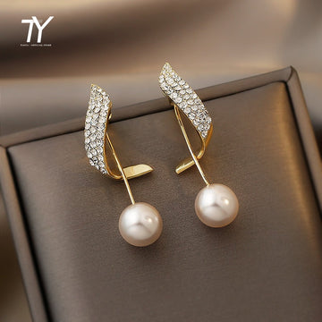 Korean Fashion Geometric Metal Pearl Pendant Drop Earrings For Woman