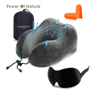 U Shaped Memory Foam Neck Pillow with Free Eye Mask and Earplugs