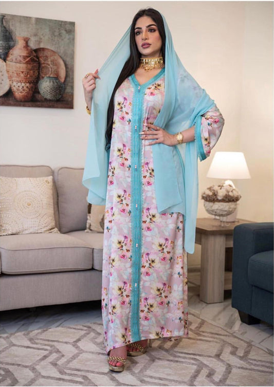 Fashion Floral Print Muslim Dress for Women